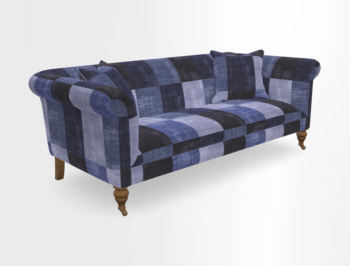 Masham 3 Seater Sofa in V&A Threads of India on Linen Paisley Splendour Steel