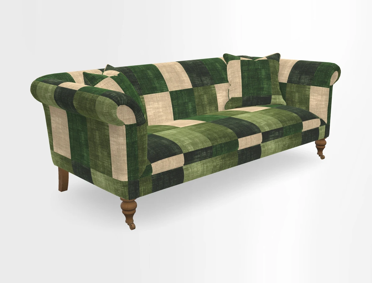 Masham 3 Seater Sofa in V&A Threads of India on Linen Paisley Splendour Steel