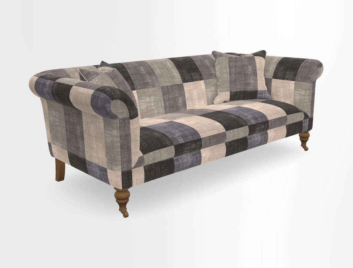 Masham 3 Seater Sofa in V&A Threads of India on Linen Paisley Splendour Steel