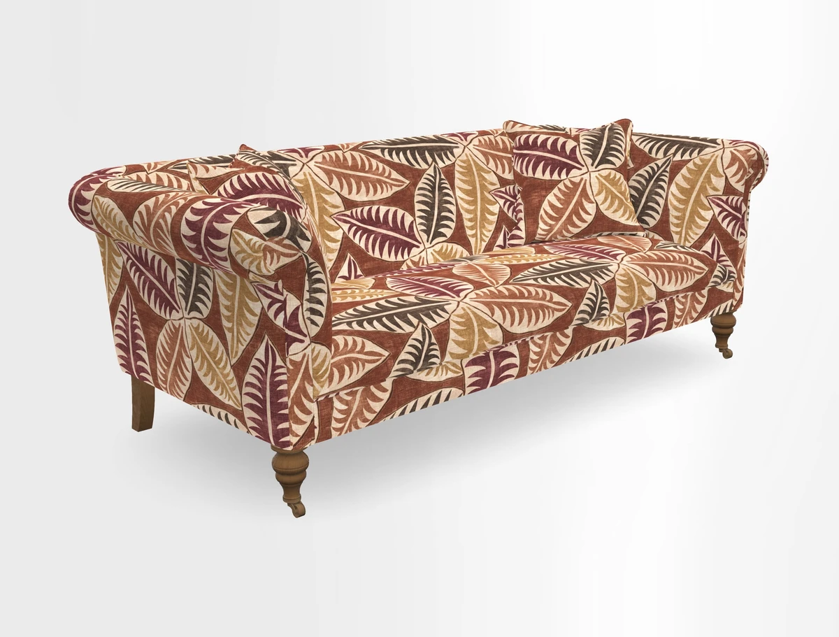 Masham 3 Seater Sofa in V&A Threads of India on Linen Paisley Splendour Steel