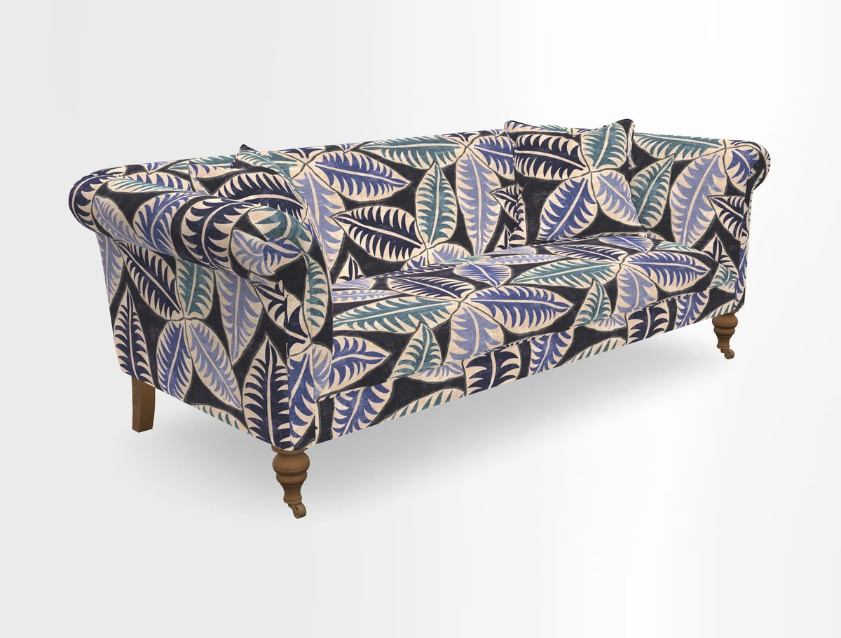 Masham 3 Seater Sofa in V&A Threads of India on Linen Paisley Splendour Steel
