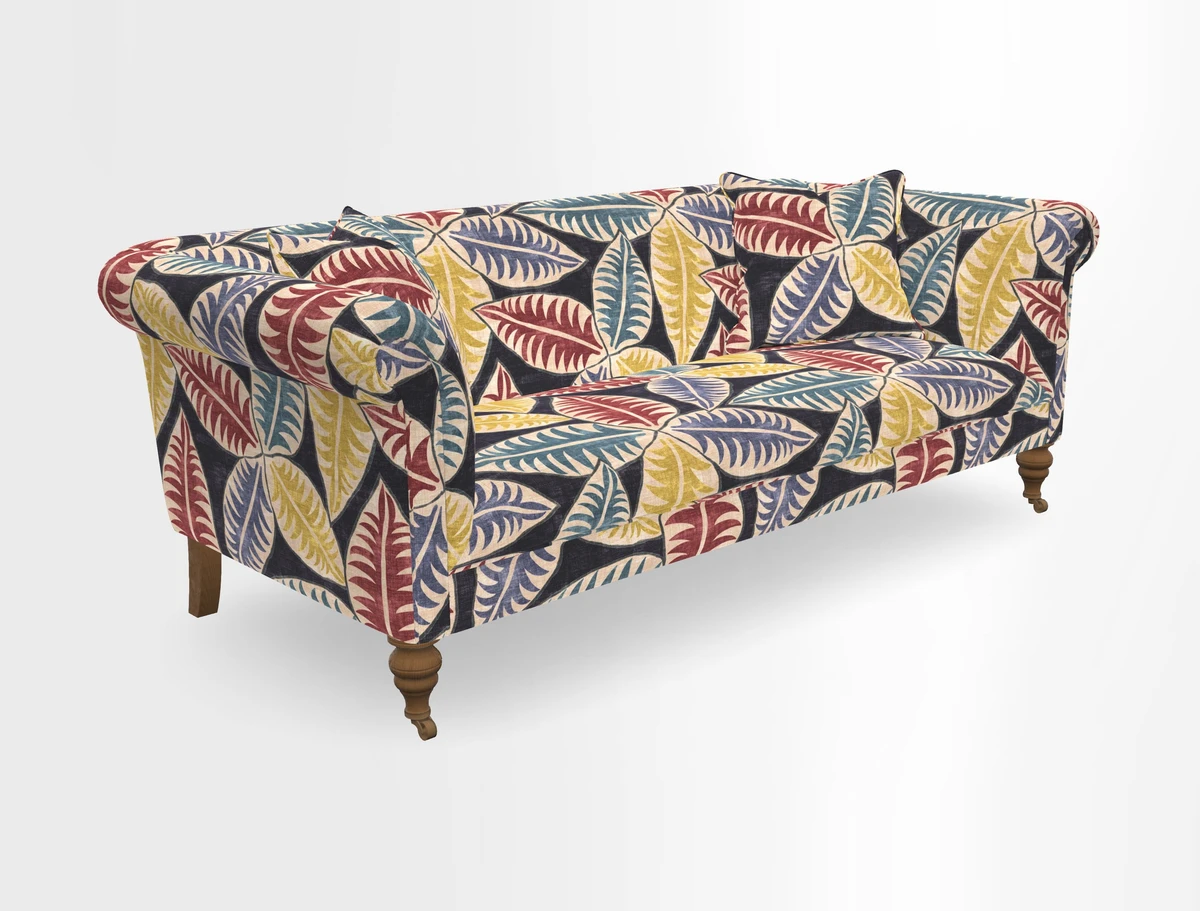 Masham 3 Seater Sofa in V&A Threads of India on Linen Paisley Splendour Steel