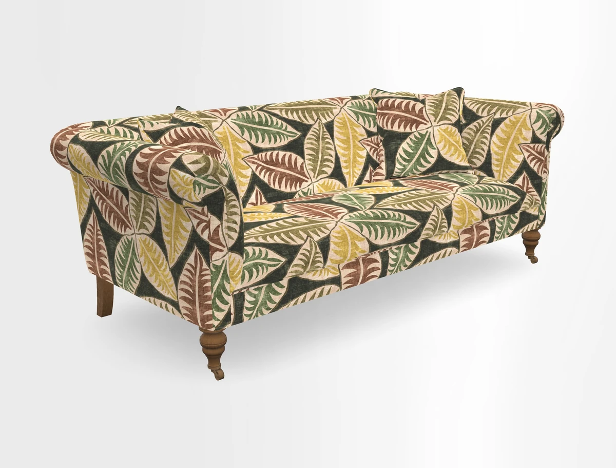 Masham 3 Seater Sofa in V&A Threads of India on Linen Paisley Splendour Steel