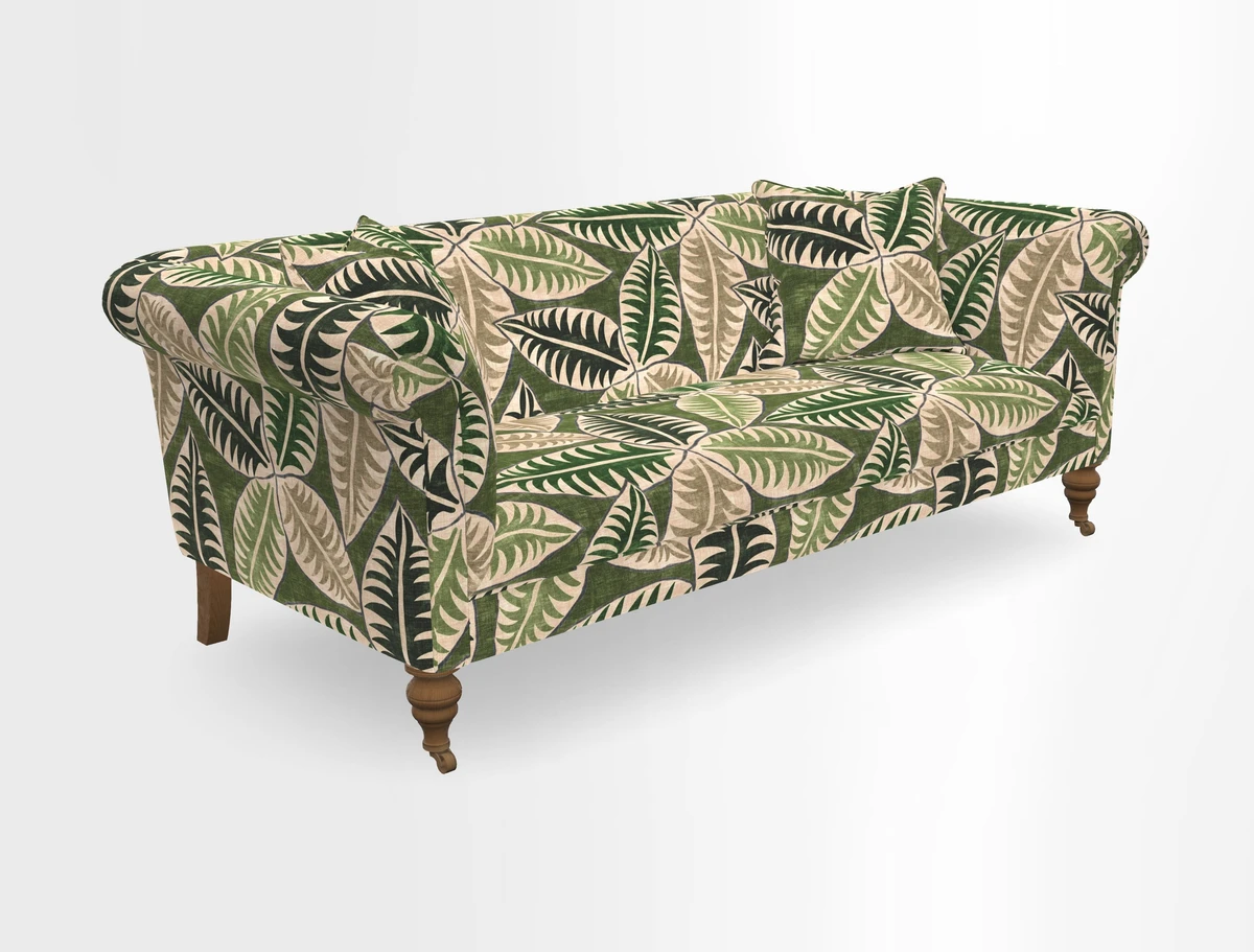 Masham 3 Seater Sofa in V&A Threads of India on Linen Paisley Splendour Steel