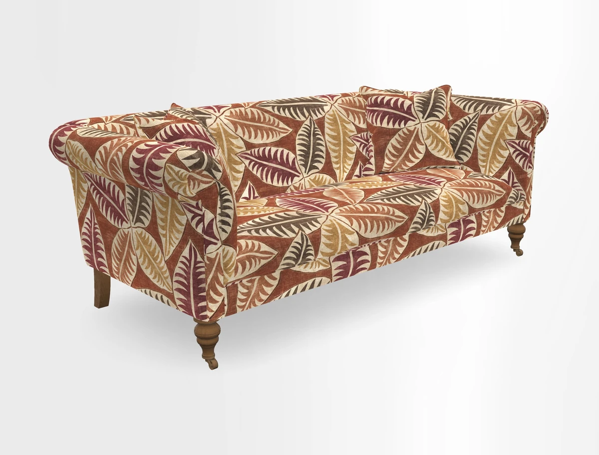 Masham 3 Seater Sofa in V&A Threads of India on Linen Paisley Splendour Steel