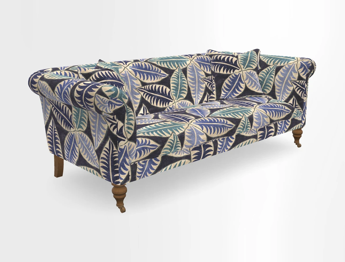 Masham 3 Seater Sofa in V&A Threads of India on Linen Paisley Splendour Steel