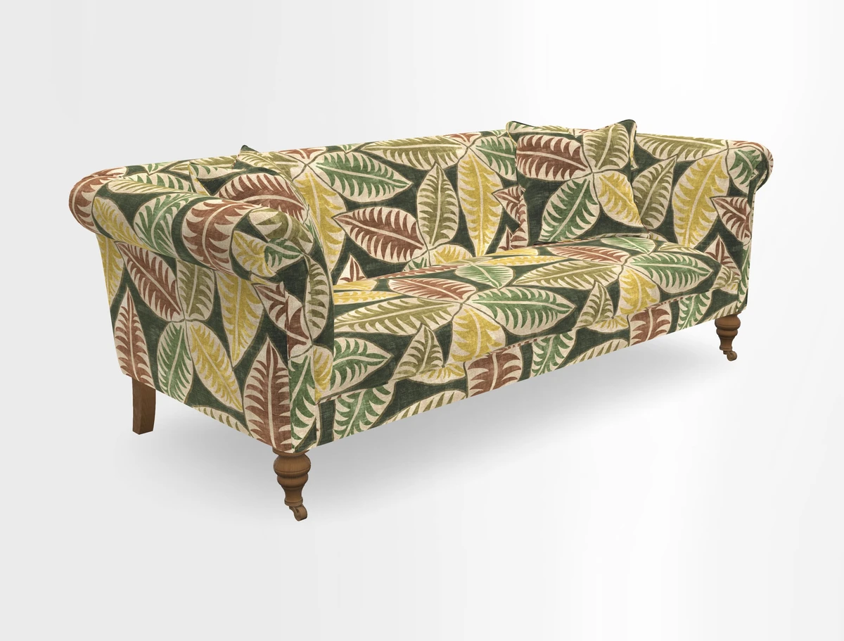 Masham 3 Seater Sofa in V&A Threads of India on Linen Paisley Splendour Steel