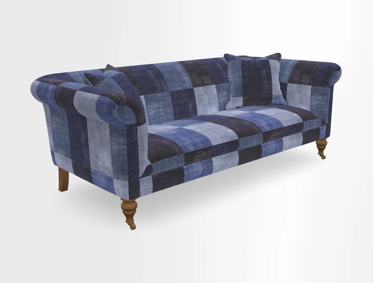 Masham 3 Seater Sofa in V&A Threads of India on Linen Paisley Splendour Steel