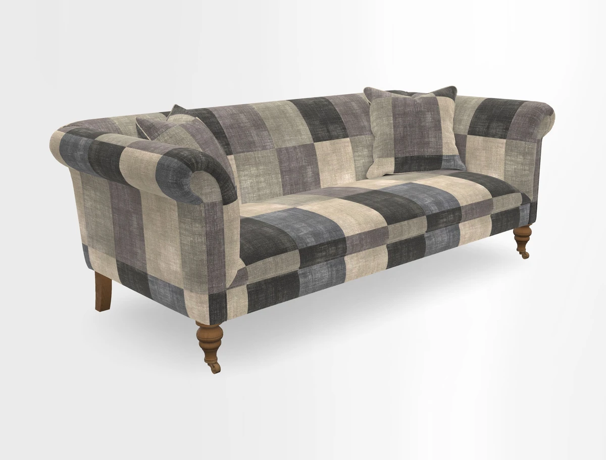 Masham 3 Seater Sofa in V&A Threads of India on Linen Paisley Splendour Steel