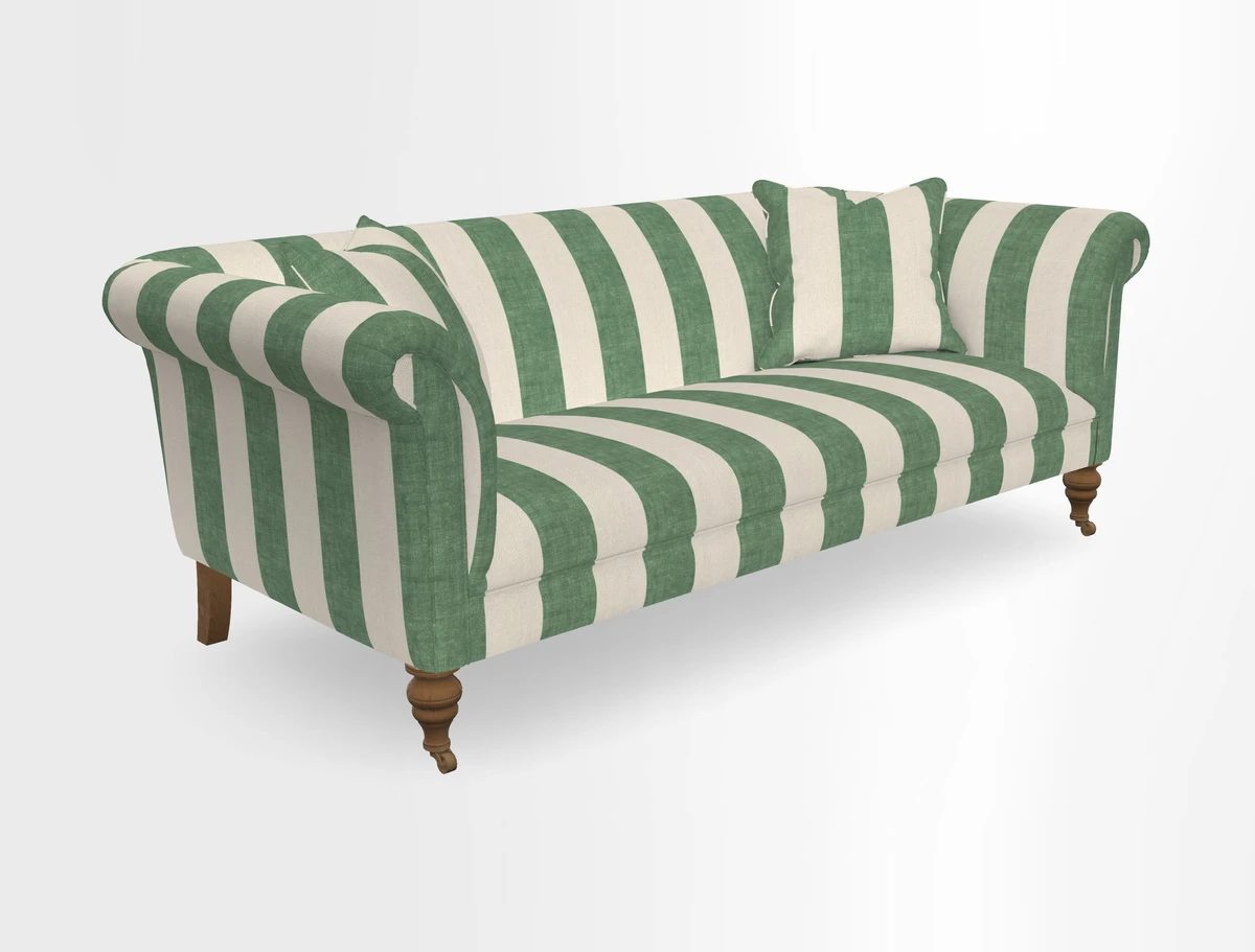 Masham 3 Seater Sofa in V&A Threads of India on Linen Paisley Splendour Steel