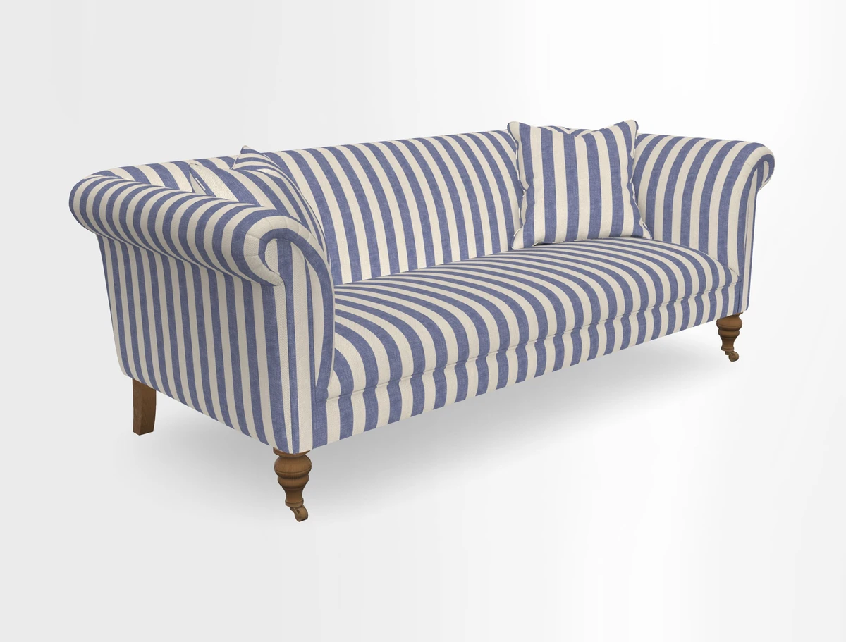 Masham 3 Seater Sofa in V&A Threads of India on Linen Paisley Splendour Steel
