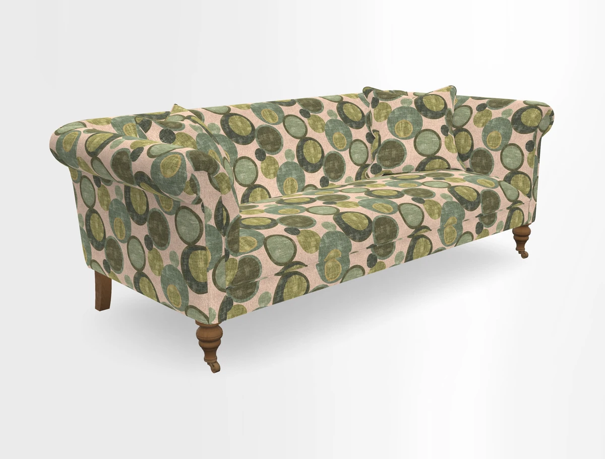 Masham 3 Seater Sofa in V&A Threads of India on Linen Paisley Splendour Steel