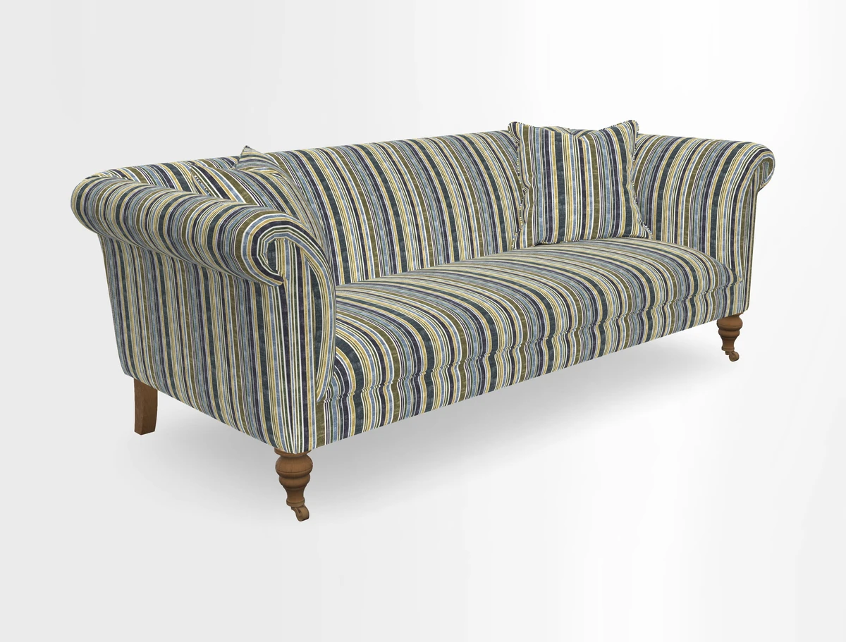 Masham 3 Seater Sofa in V&A Threads of India on Linen Paisley Splendour Steel