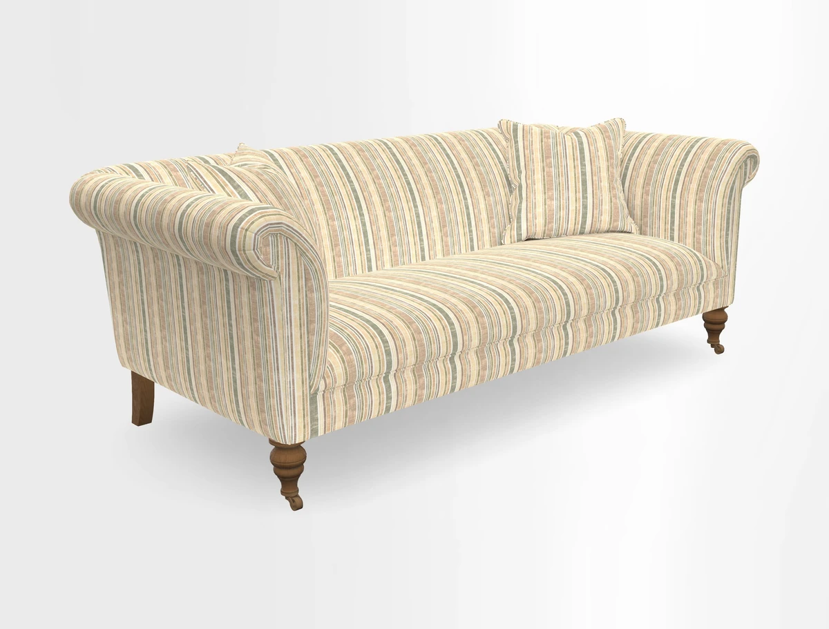 Masham 3 Seater Sofa in V&A Threads of India on Linen Paisley Splendour Steel