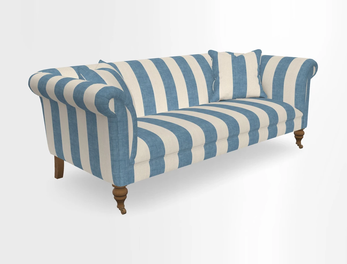 Masham 3 Seater Sofa in V&A Threads of India on Linen Paisley Splendour Steel