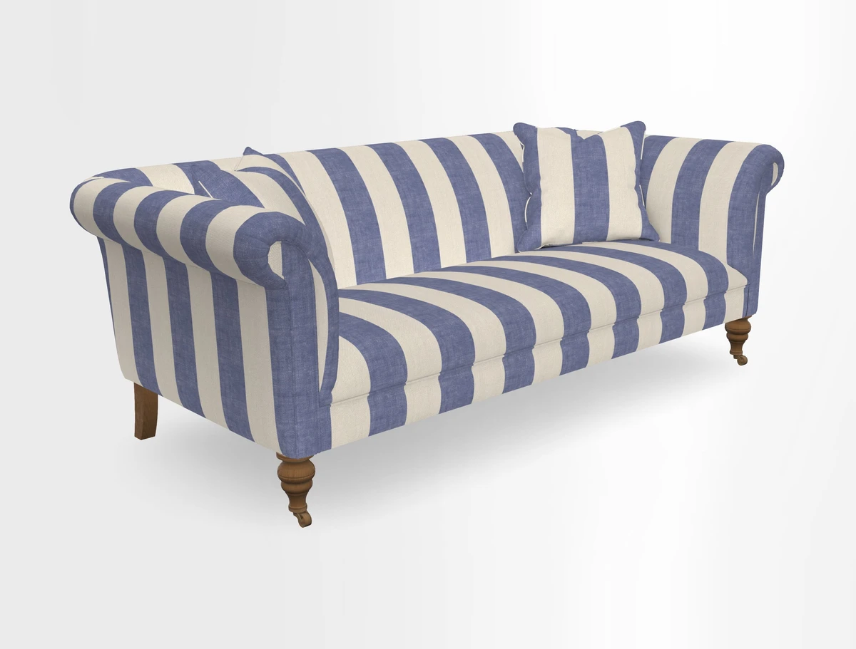 Masham 3 Seater Sofa in V&A Threads of India on Linen Paisley Splendour Steel