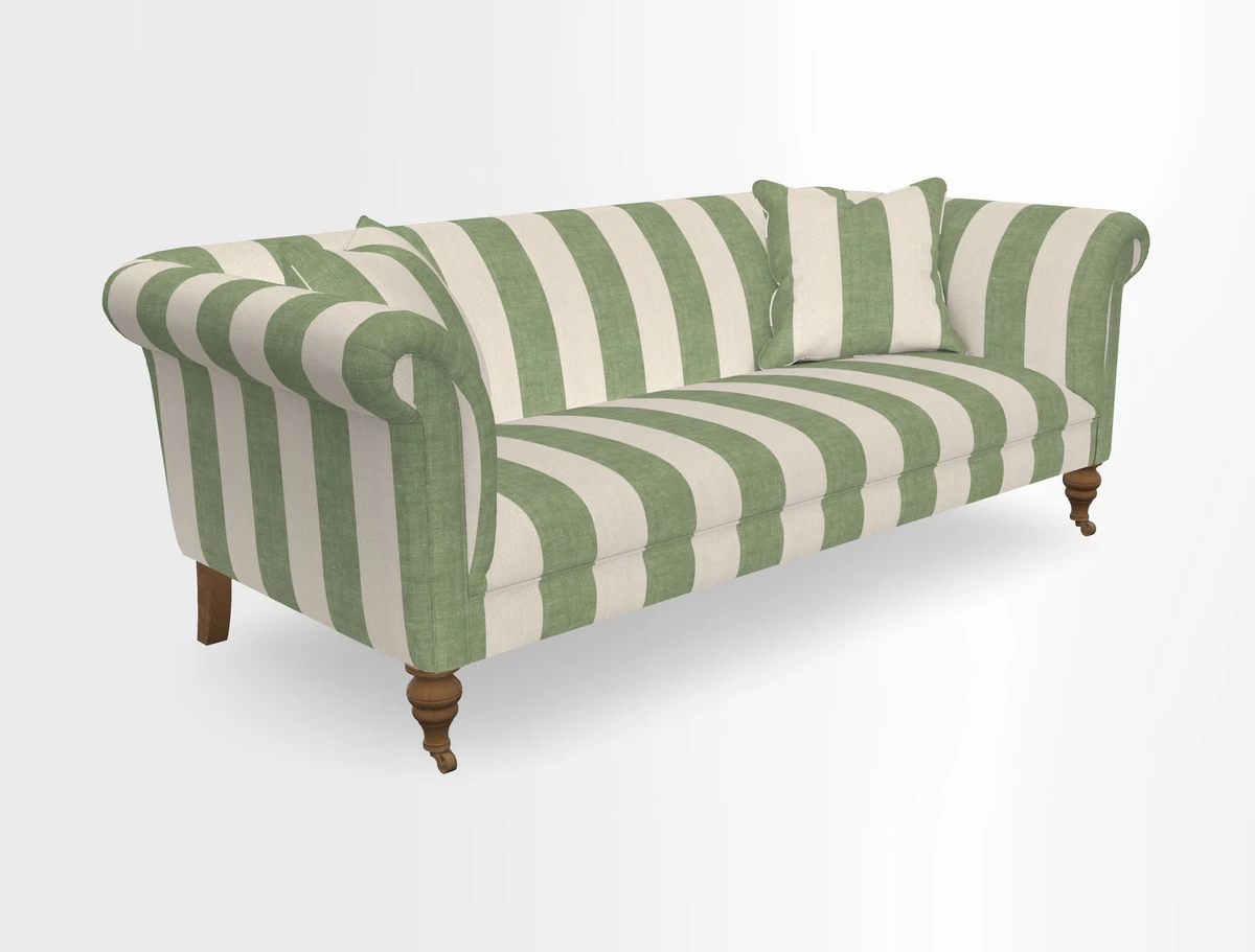 Masham 3 Seater Sofa in V&A Threads of India on Linen Paisley Splendour Steel