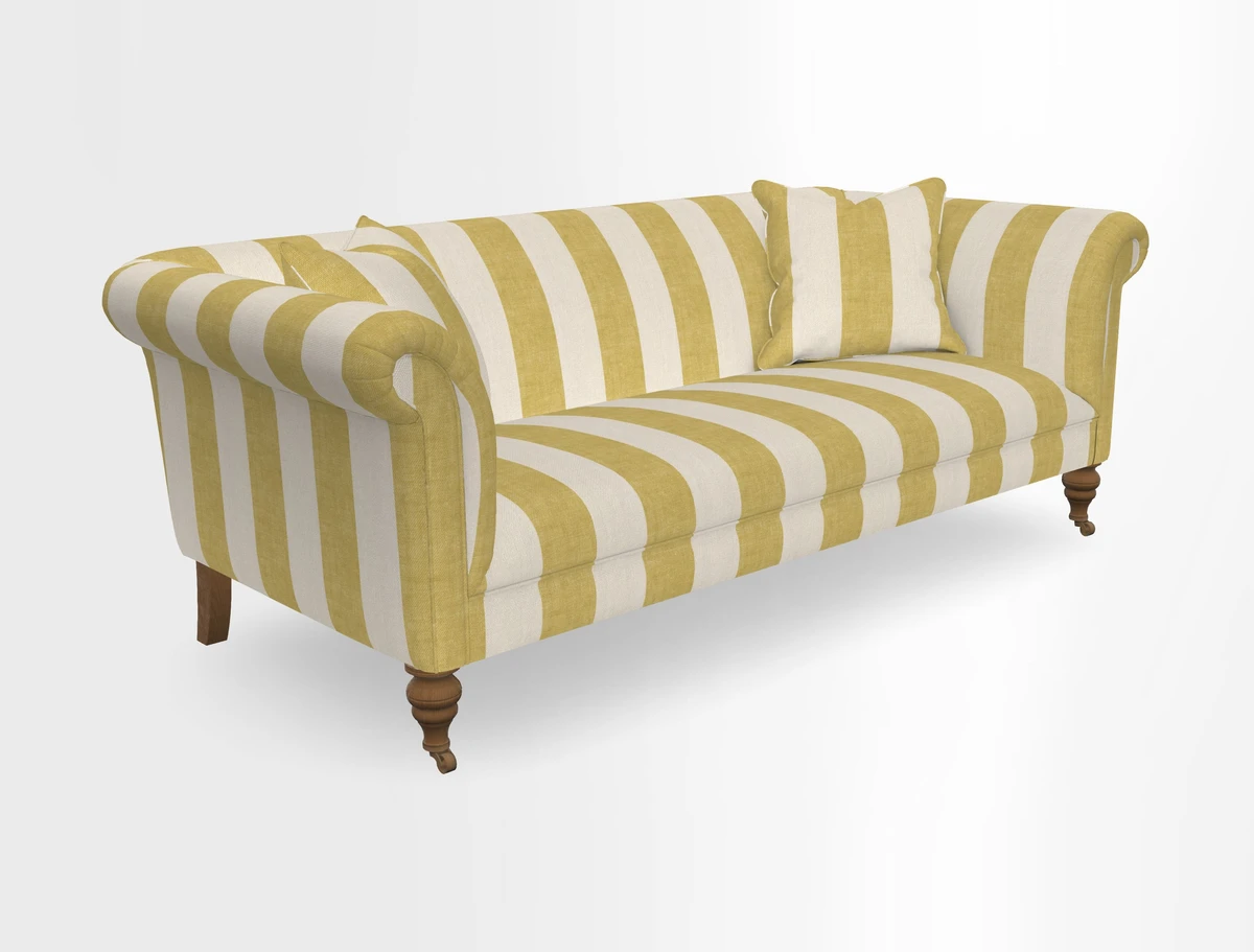 Masham 3 Seater Sofa in V&A Threads of India on Linen Paisley Splendour Steel