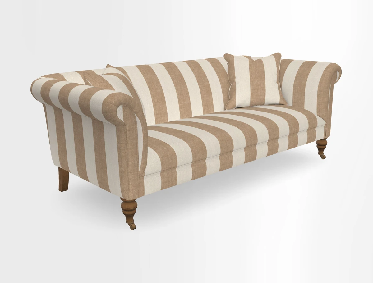 Masham 3 Seater Sofa in V&A Threads of India on Linen Paisley Splendour Steel