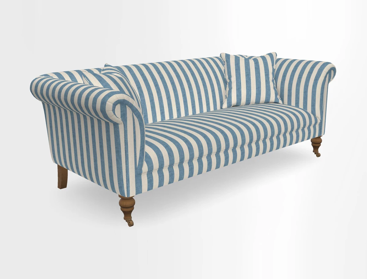 Masham 3 Seater Sofa in V&A Threads of India on Linen Paisley Splendour Steel