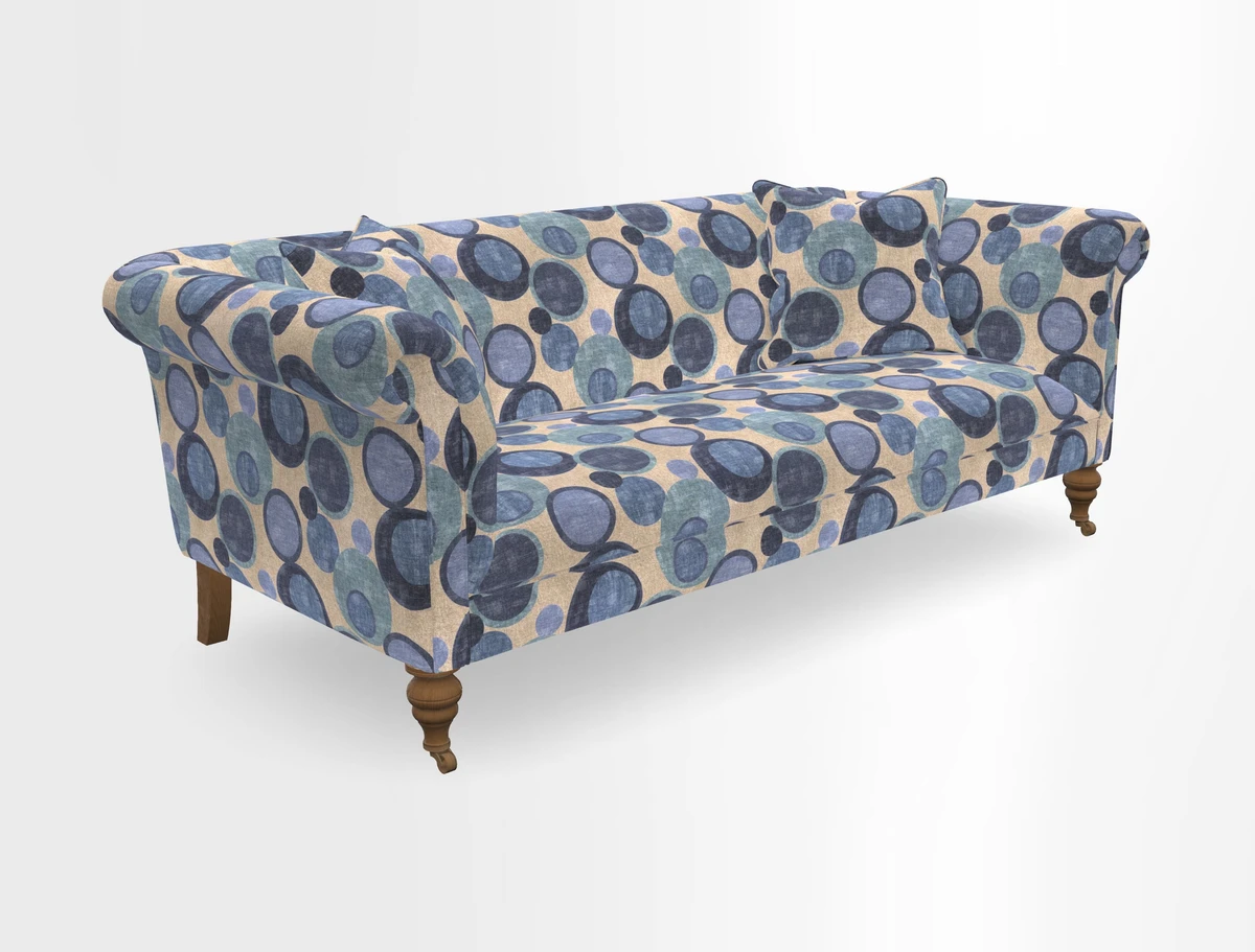Masham 3 Seater Sofa in V&A Threads of India on Linen Paisley Splendour Steel