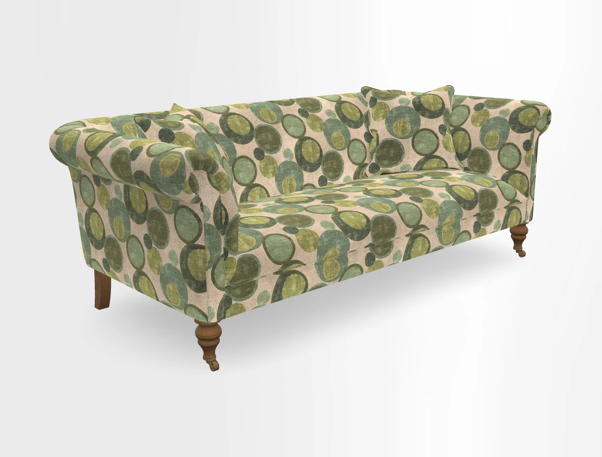 Masham 3 Seater Sofa in V&A Threads of India on Linen Paisley Splendour Steel