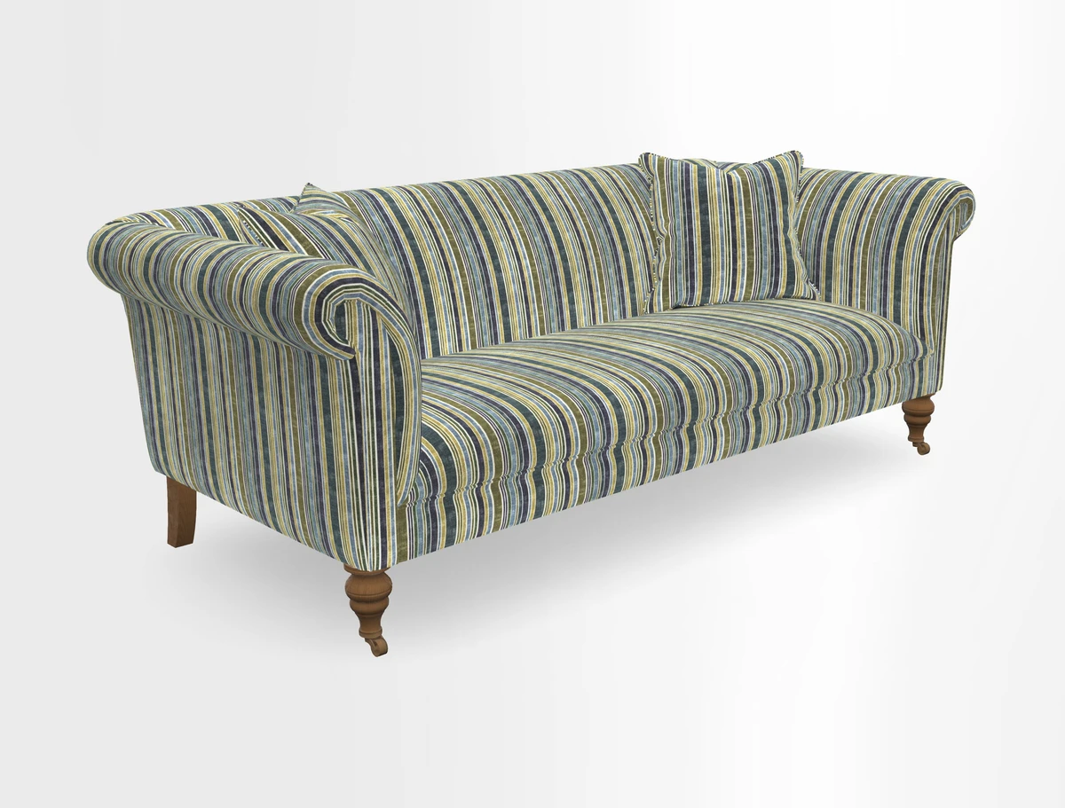 Masham 3 Seater Sofa in V&A Threads of India on Linen Paisley Splendour Steel