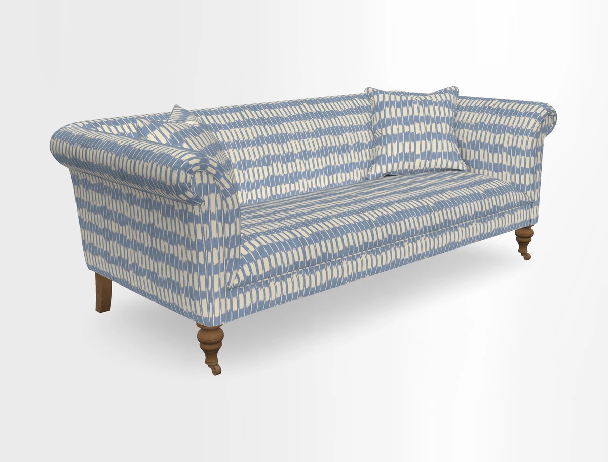 Masham 3 Seater Sofa in V&A Threads of India on Linen Paisley Splendour Steel