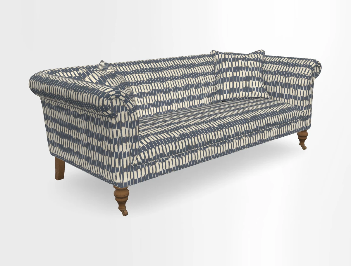 Masham 3 Seater Sofa in V&A Threads of India on Linen Paisley Splendour Steel