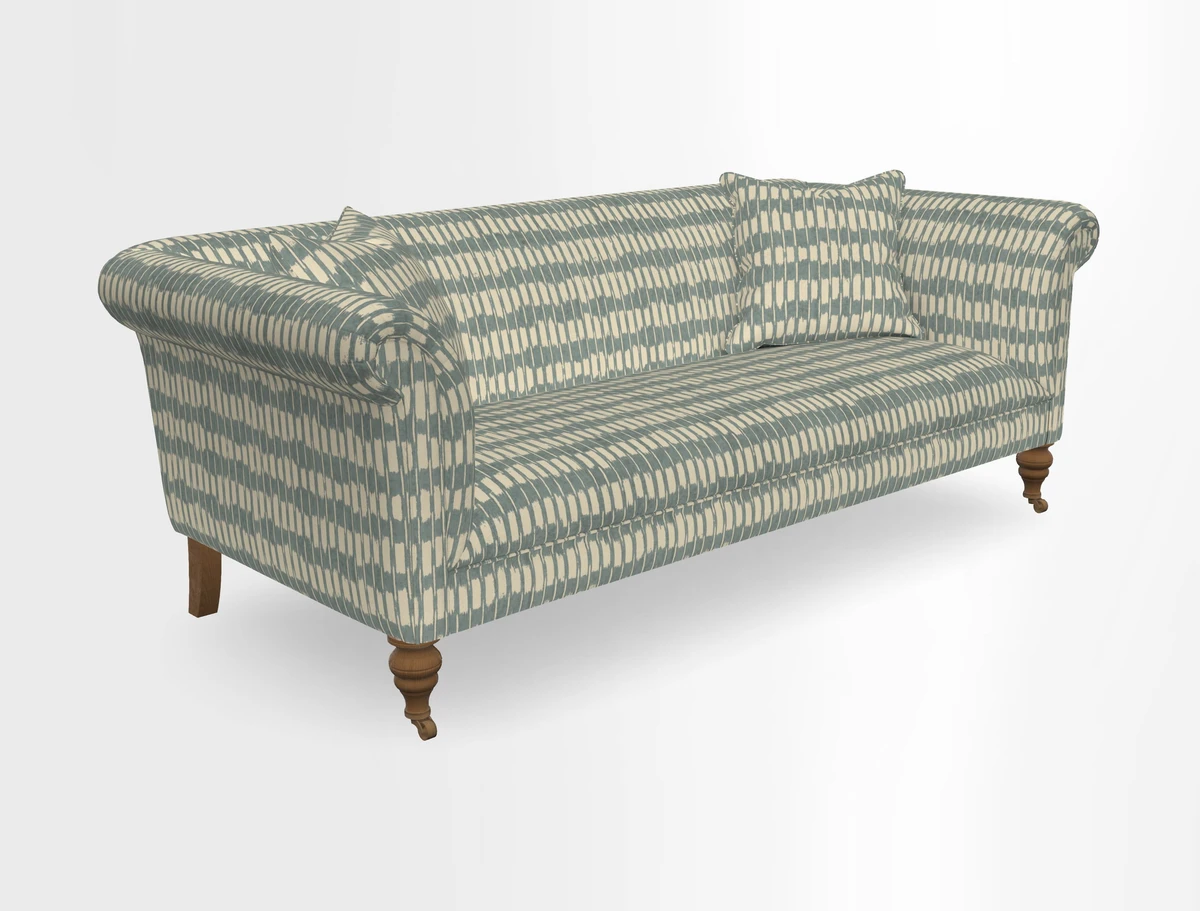 Masham 3 Seater Sofa in V&A Threads of India on Linen Paisley Splendour Steel