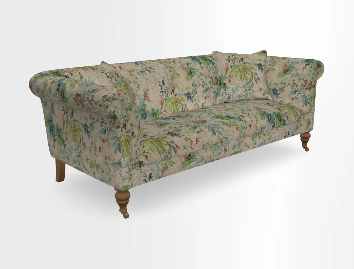 Masham 3 Seater Sofa in V&A Threads of India on Linen Paisley Splendour Steel