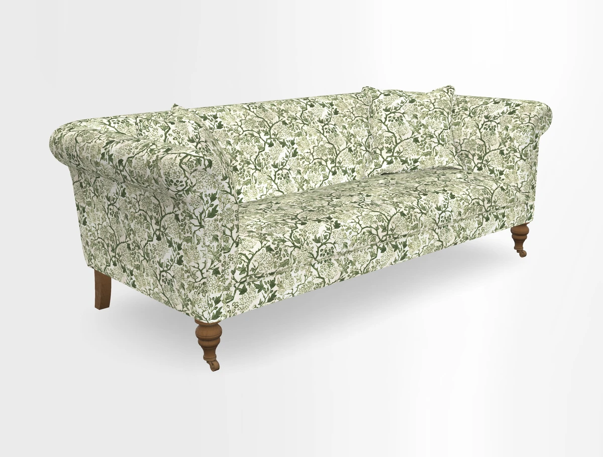 Masham 3 Seater Sofa in V&A Threads of India on Linen Paisley Splendour Steel