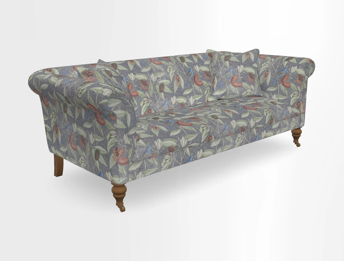 Masham 3 Seater Sofa in V&A Threads of India on Linen Paisley Splendour Steel