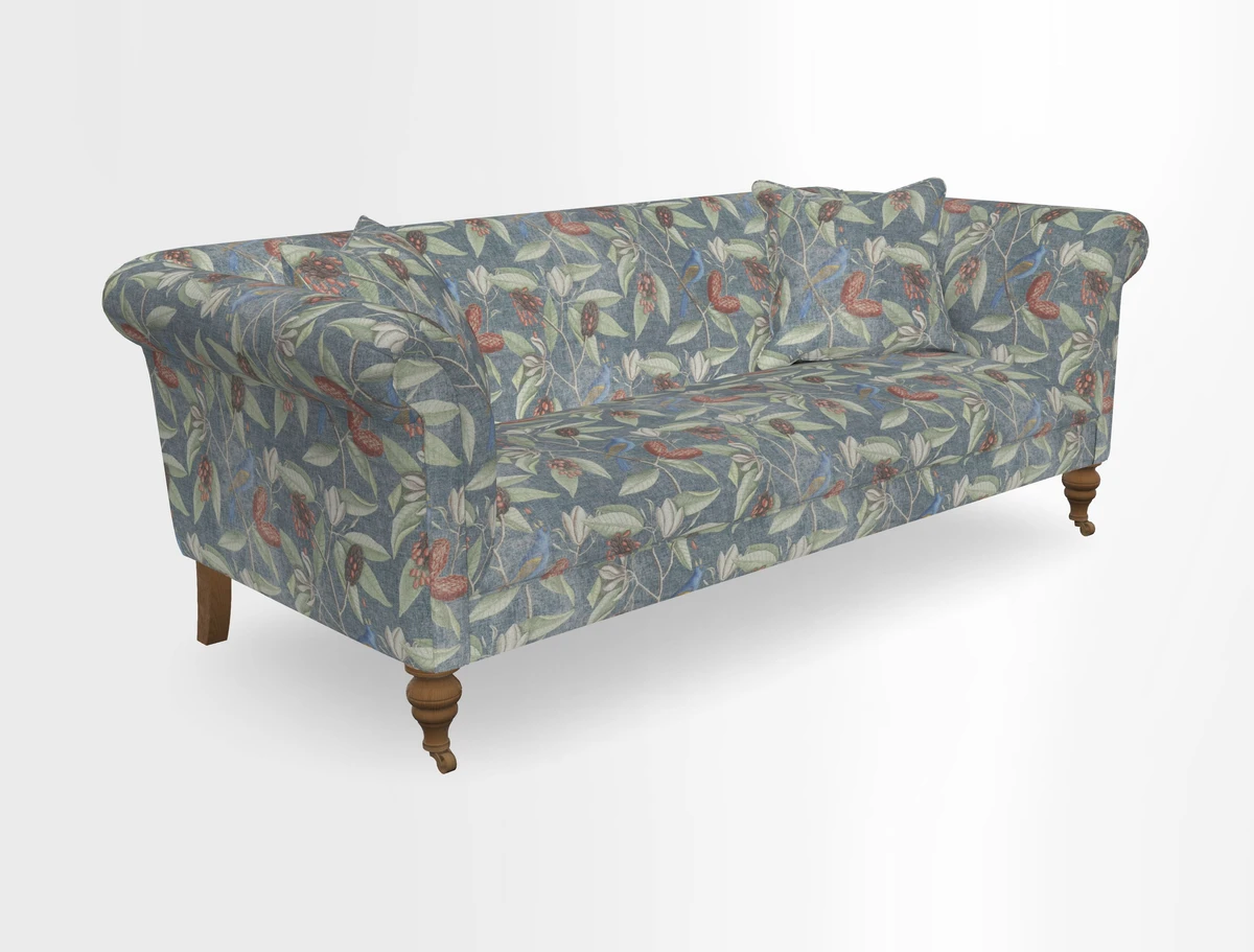 Masham 3 Seater Sofa in V&A Threads of India on Linen Paisley Splendour Steel