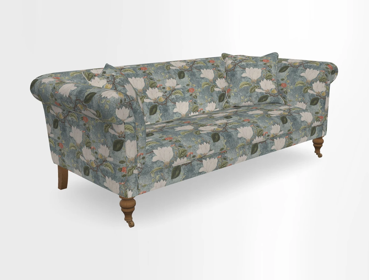 Masham 3 Seater Sofa in V&A Threads of India on Linen Paisley Splendour Steel