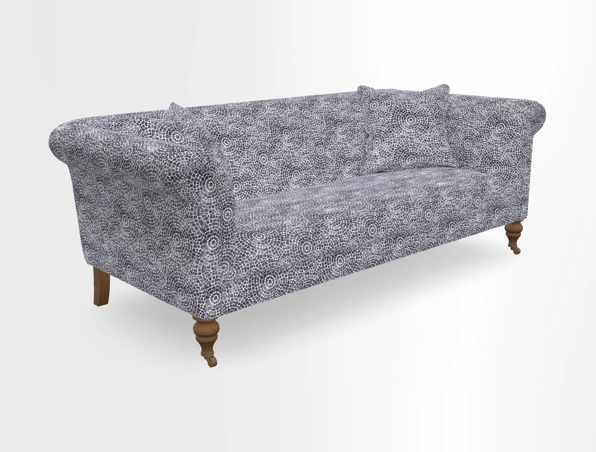 Masham 3 Seater Sofa in V&A Threads of India on Linen Paisley Splendour Steel