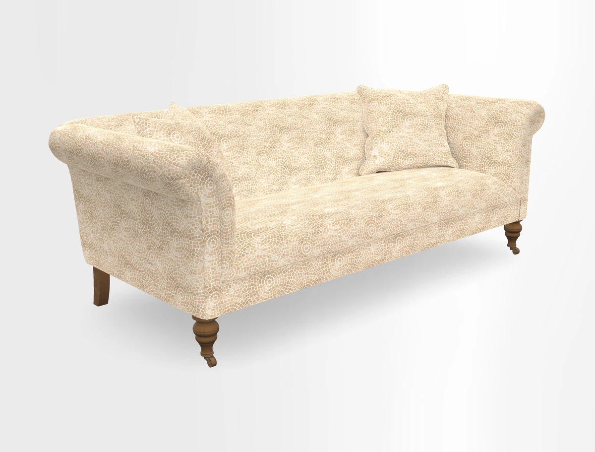 Masham 3 Seater Sofa in V&A Threads of India on Linen Paisley Splendour Steel