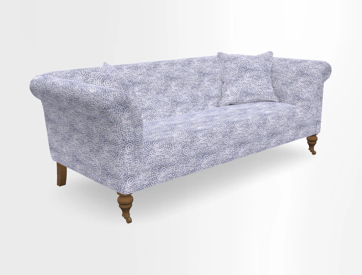 Masham 3 Seater Sofa in V&A Threads of India on Linen Paisley Splendour Steel