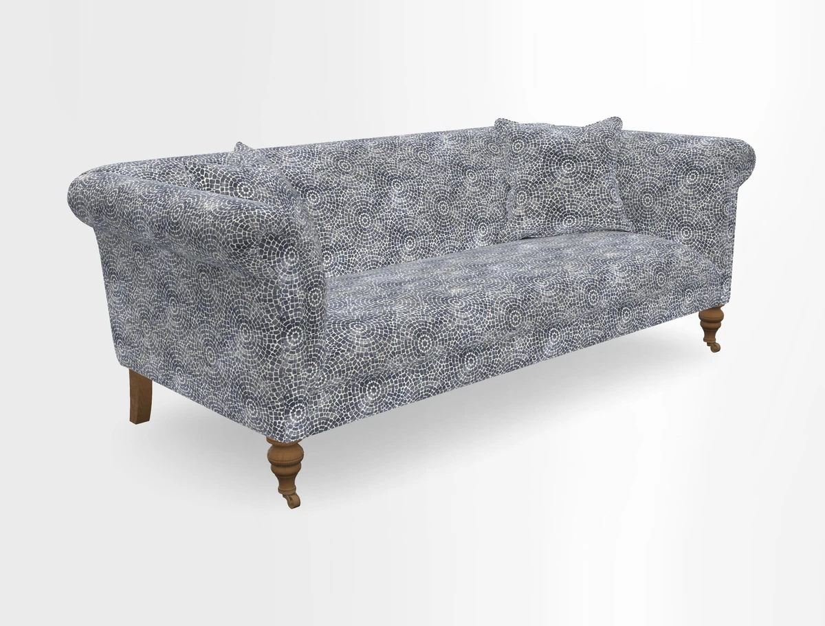 Masham 3 Seater Sofa in V&A Threads of India on Linen Paisley Splendour Steel