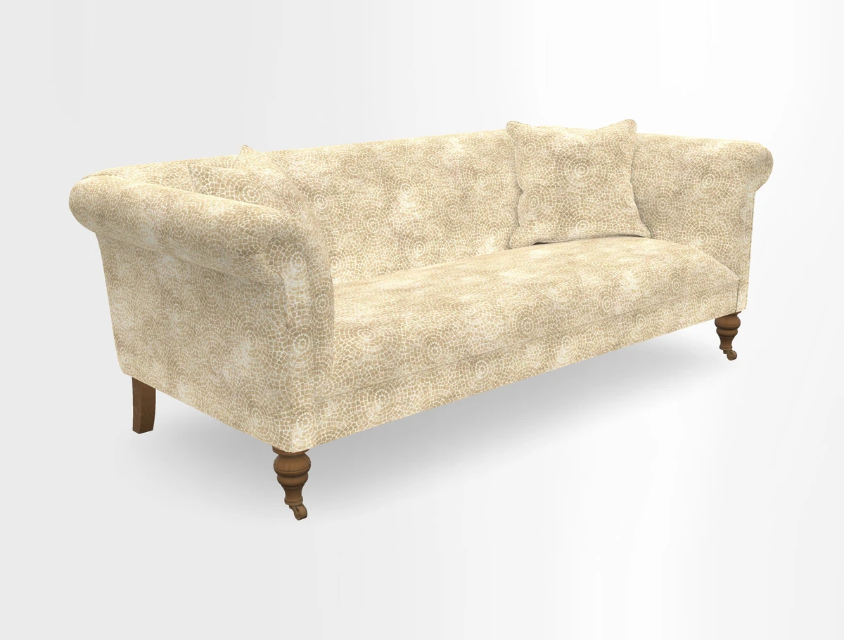 Masham 3 Seater Sofa in V&A Threads of India on Linen Paisley Splendour Steel