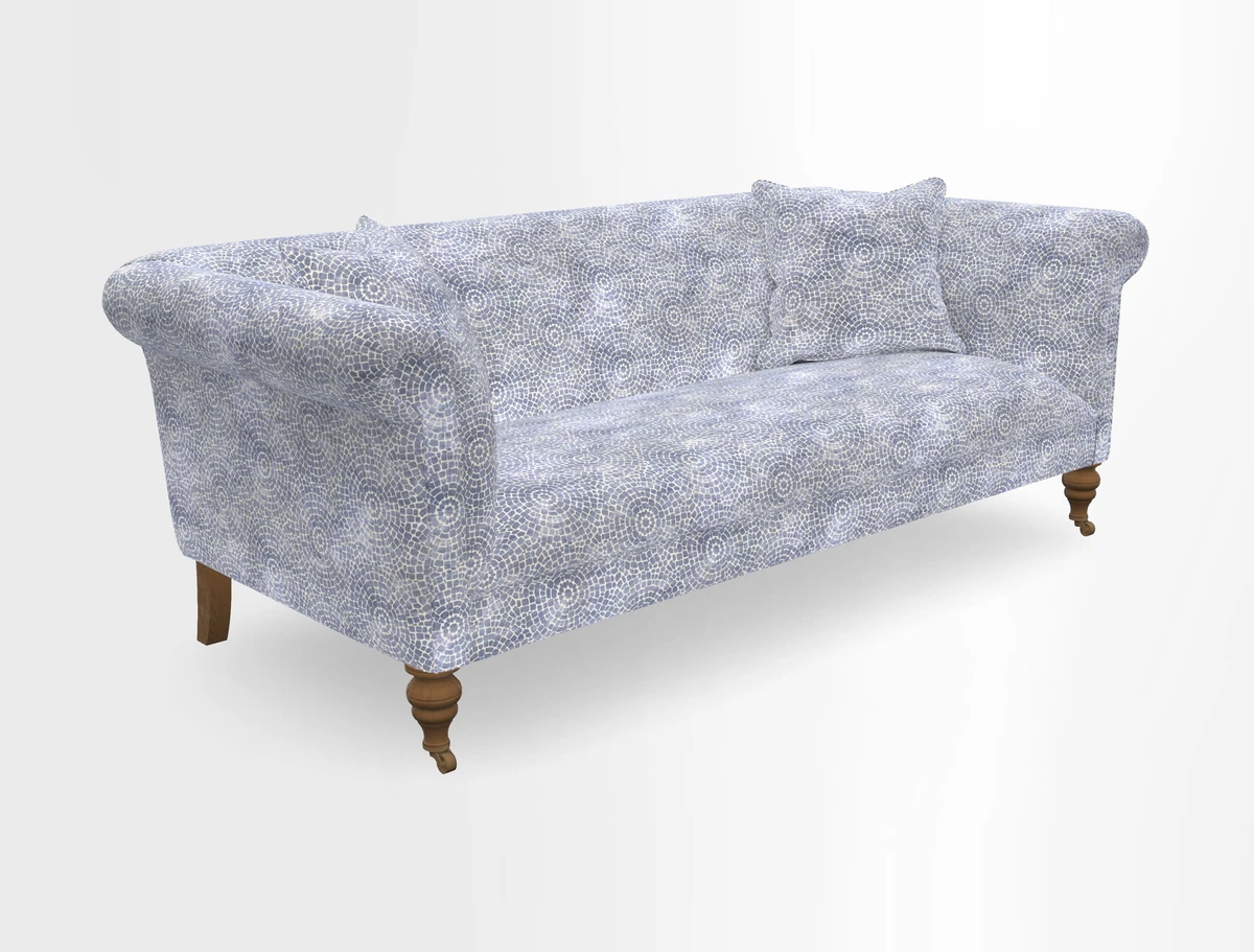 Masham 3 Seater Sofa in V&A Threads of India on Linen Paisley Splendour Steel