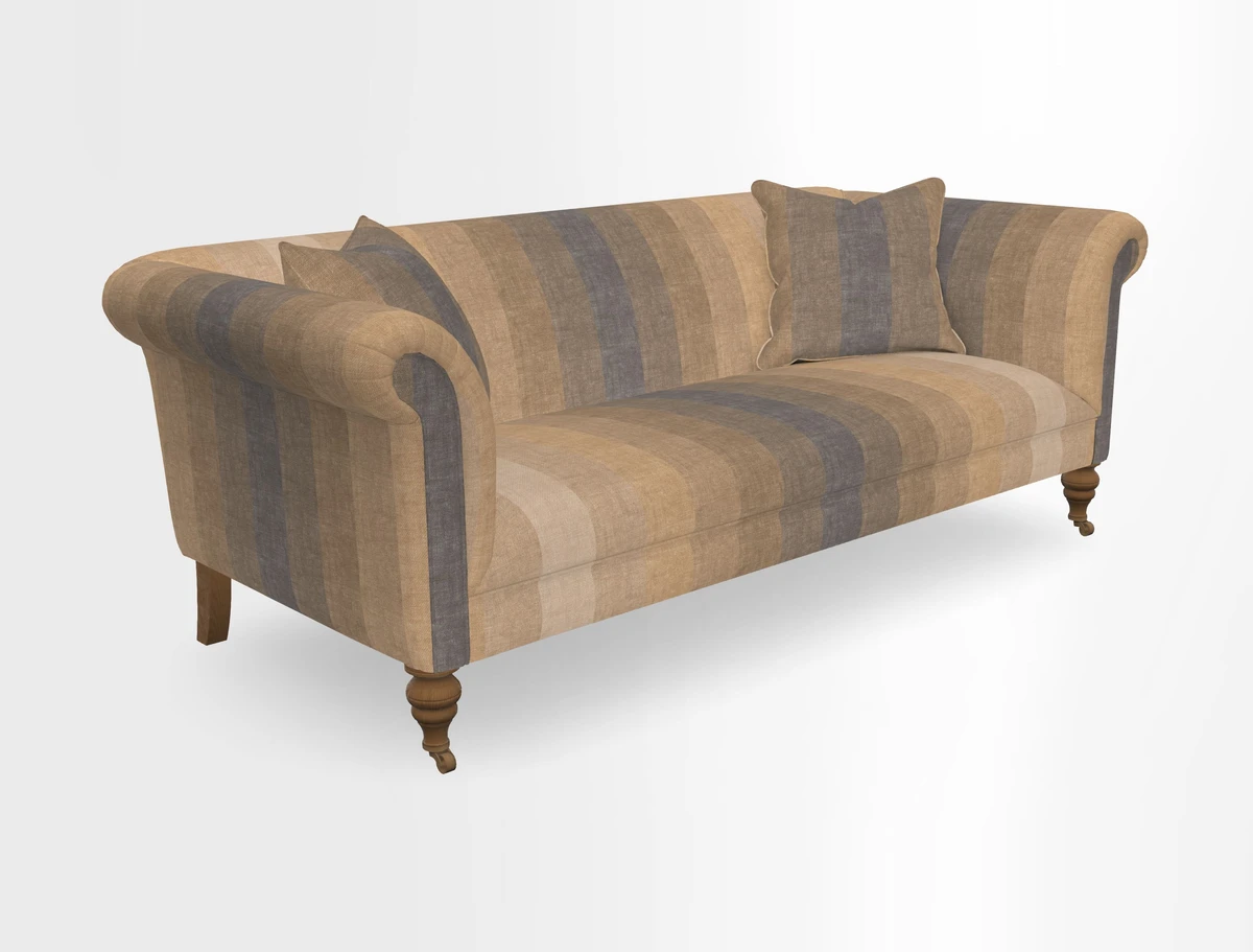 Masham 3 Seater Sofa in V&A Threads of India on Linen Paisley Splendour Steel