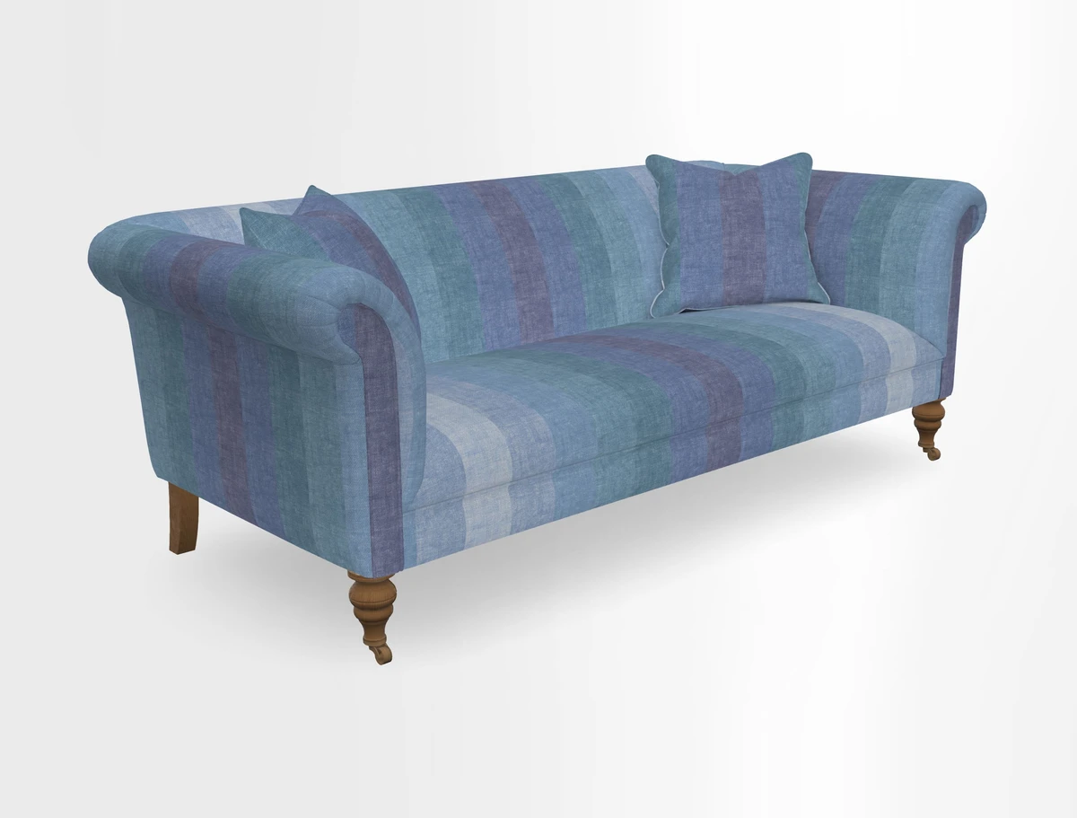Masham 3 Seater Sofa in V&A Threads of India on Linen Paisley Splendour Steel