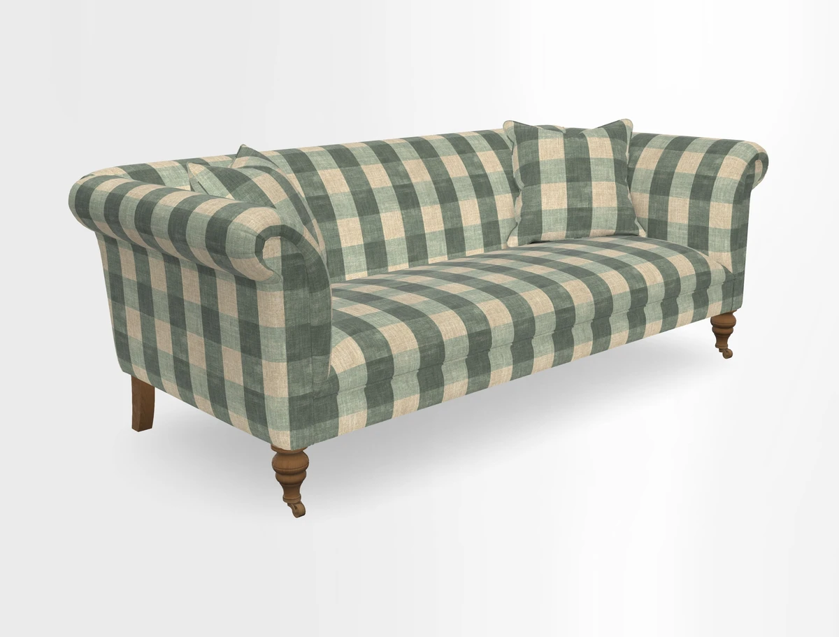 Masham 3 Seater Sofa in V&A Threads of India on Linen Paisley Splendour Steel