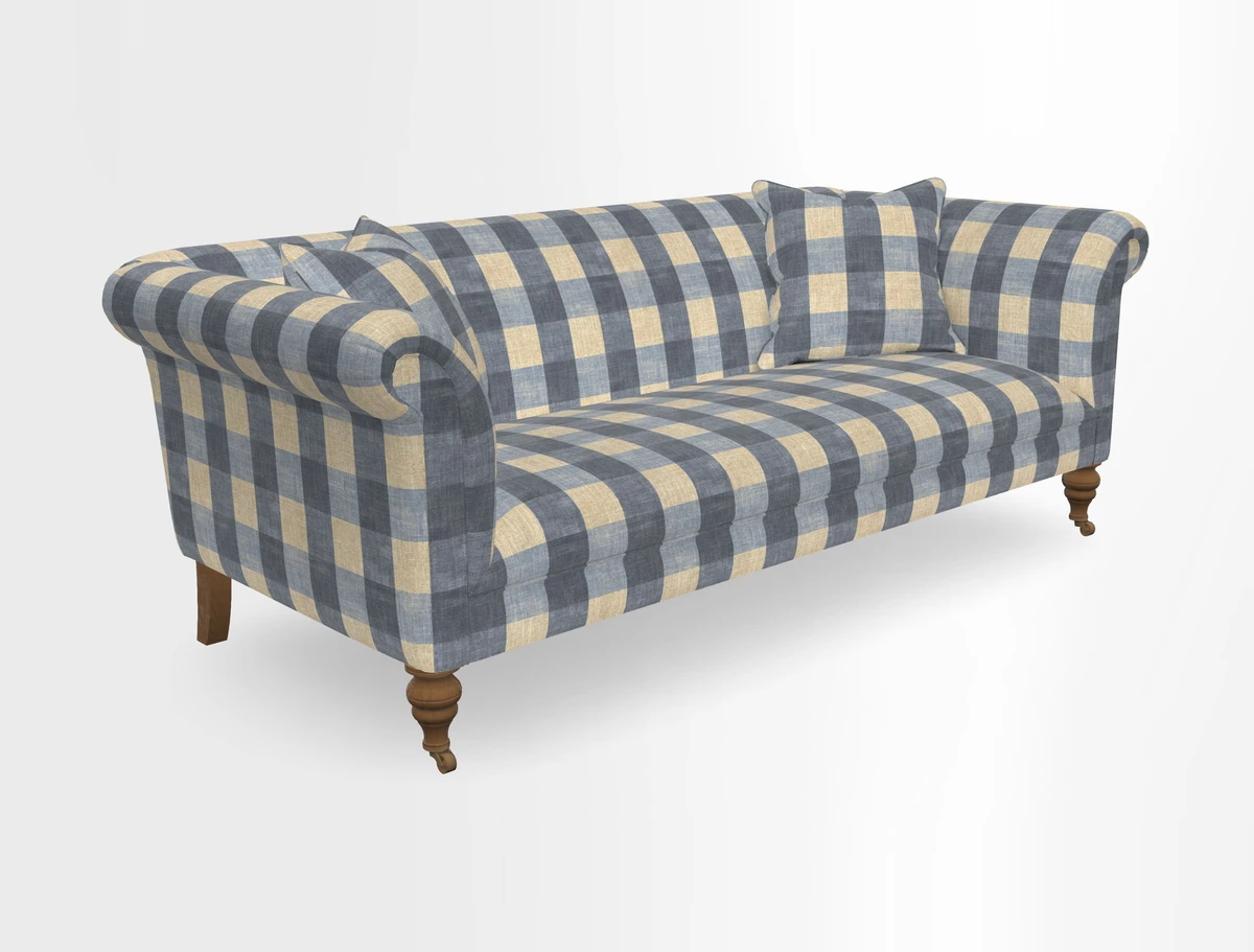 Masham 3 Seater Sofa in V&A Threads of India on Linen Paisley Splendour Steel