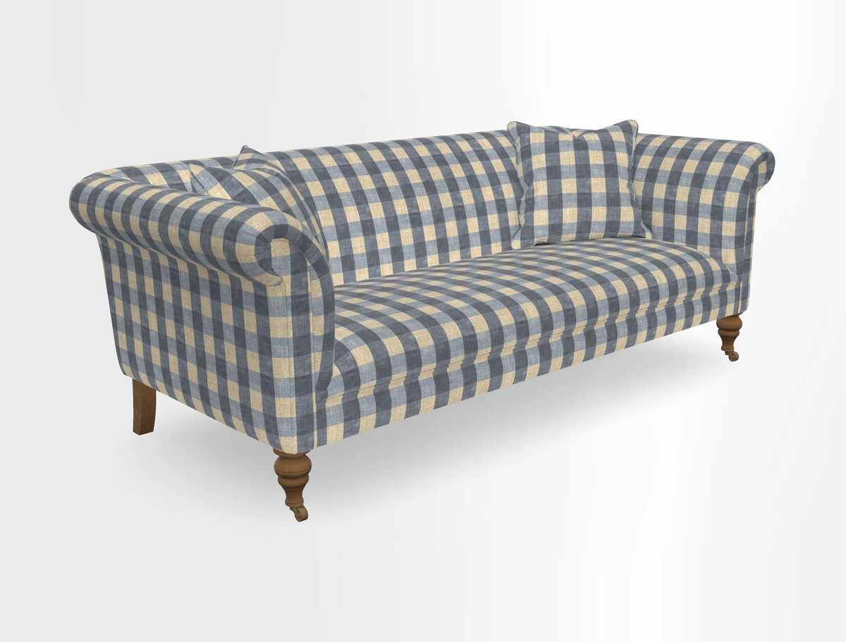 Masham 3 Seater Sofa in V&A Threads of India on Linen Paisley Splendour Steel
