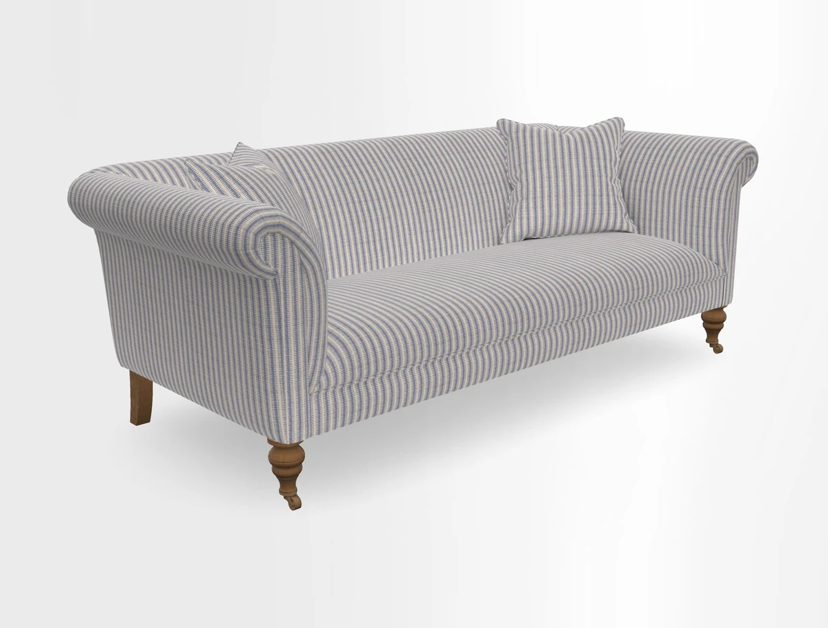 Masham 3 Seater Sofa in V&A Threads of India on Linen Paisley Splendour Steel