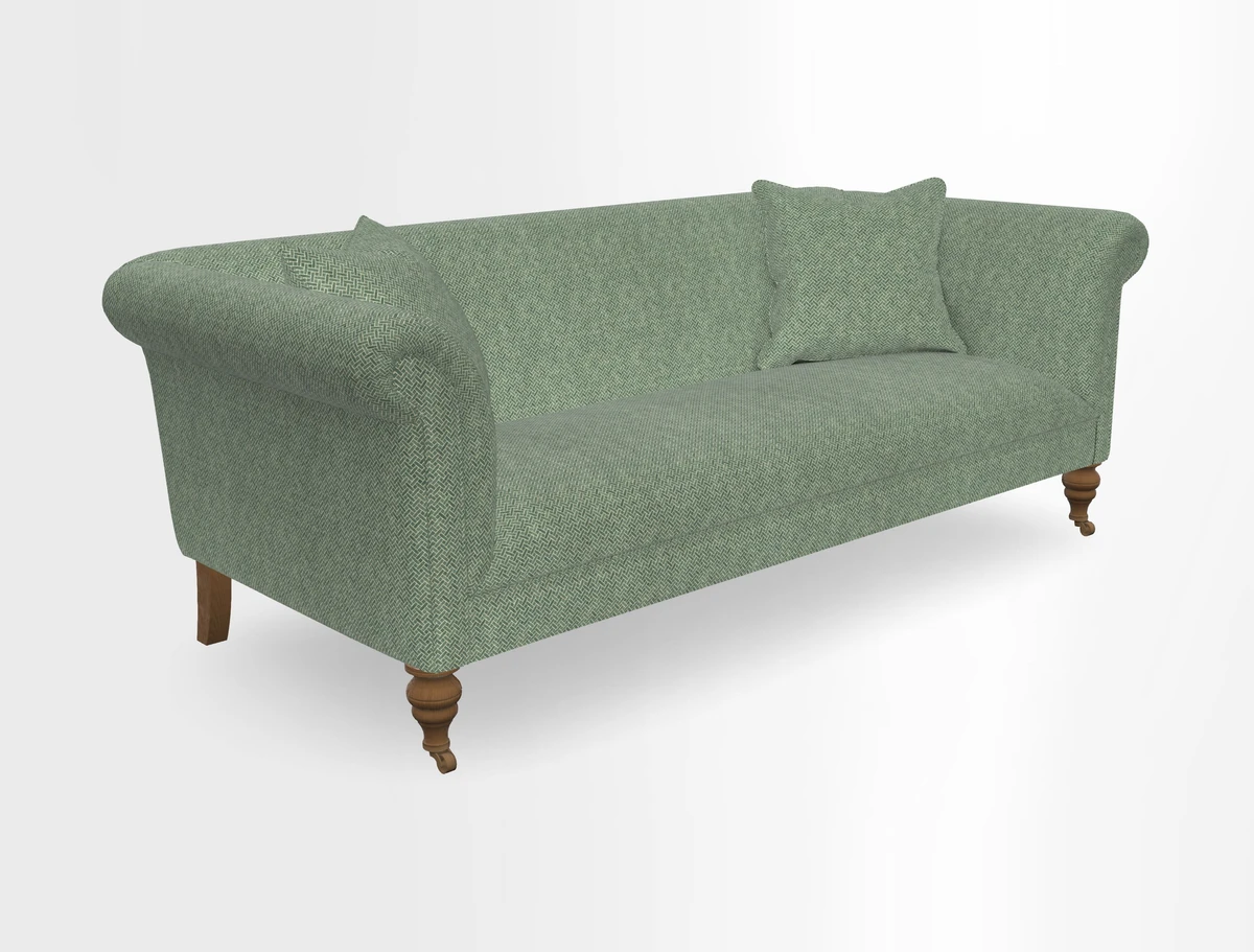Masham 3 Seater Sofa in V&A Threads of India on Linen Paisley Splendour Steel