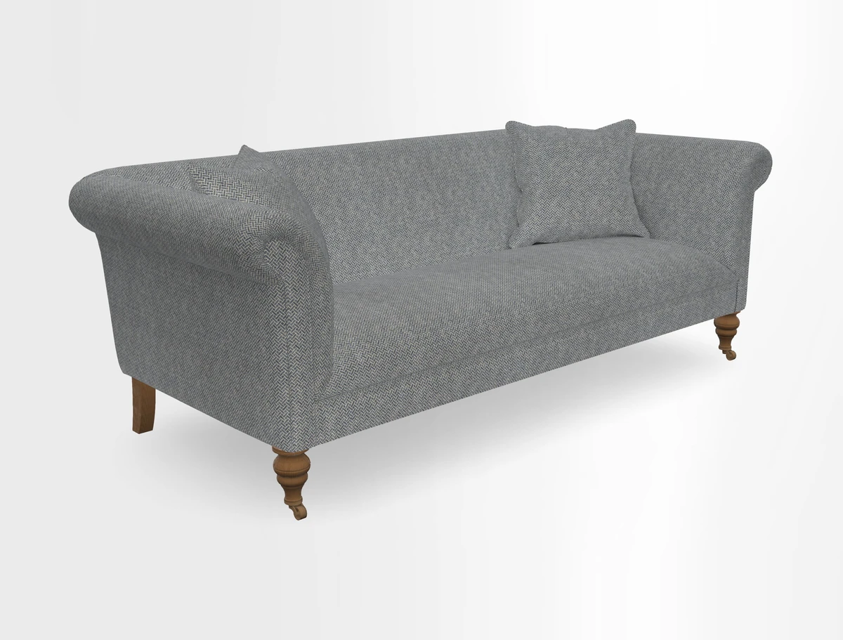 Masham 3 Seater Sofa in V&A Threads of India on Linen Paisley Splendour Steel