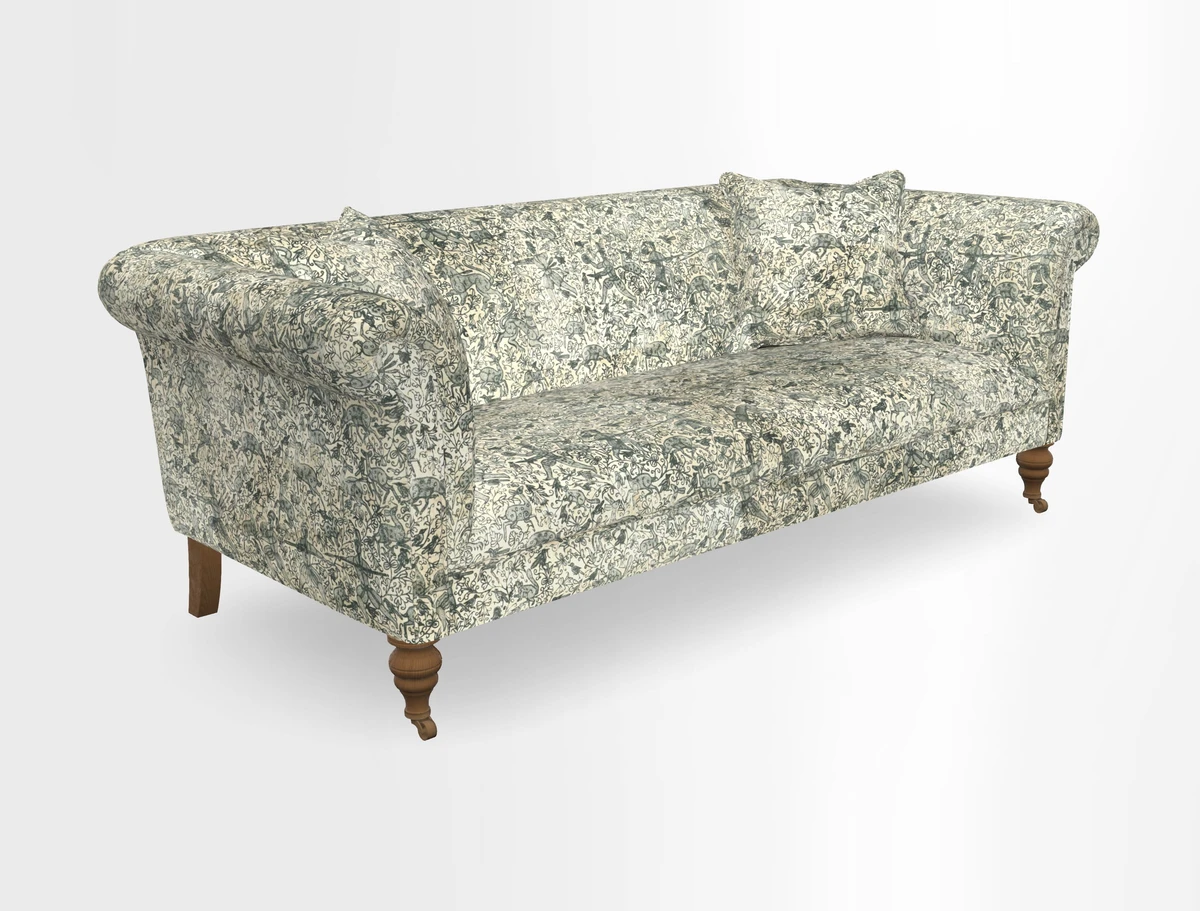 Masham 3 Seater Sofa in V&A Threads of India on Linen Paisley Splendour Steel